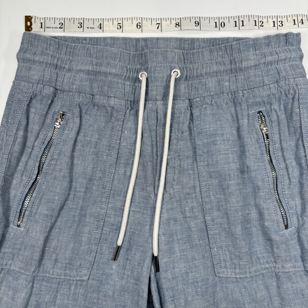 Athleta Women 2 Cabo Linen Jogger Blue Smocked Waist Zipper Pockets Athleisure - Picture 9 of 12